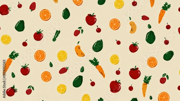 Obraz Colorful Fruit and Vegetable Pattern on Background