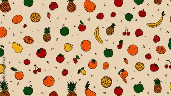 Obraz Colorful Fruit and Vegetable Pattern on Background
