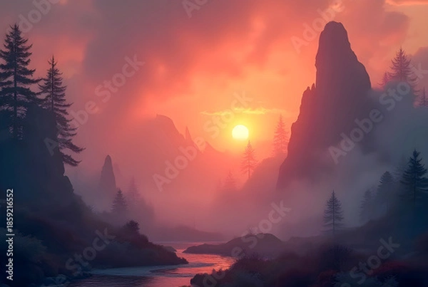 Obraz sunset in the mountains