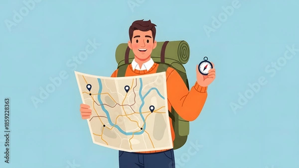Obraz Traveler with Map and Backpack Navigation