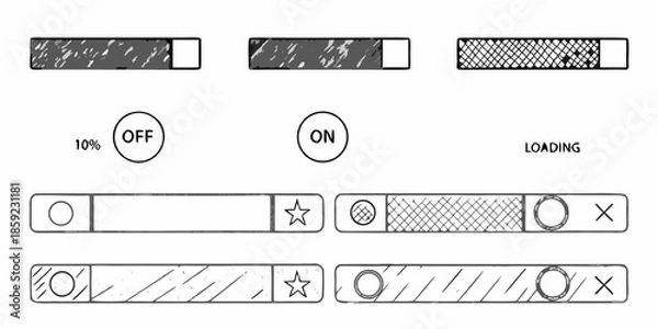 Fototapeta Interface elements depicting progress status and control options in a schematic style
