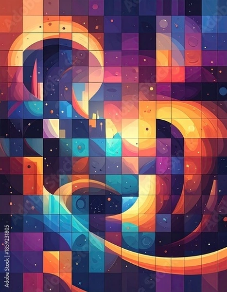 Obraz Abstract pixelated cosmic flow, warm colors