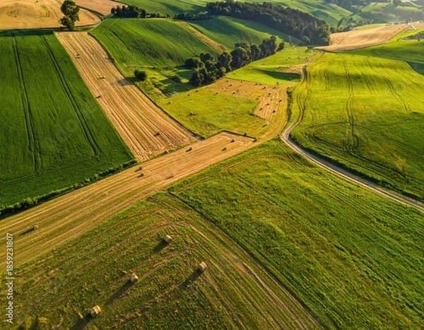 Obraz Verdant, farmed patchwork landscape from above