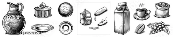 Obraz coffee beans and related items vector set