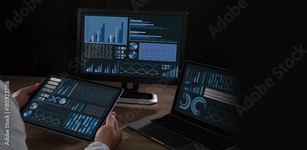 Obraz man interacting with an operations dashboard or control interface, representing workflow, system management and operational efficiency dashboard for data