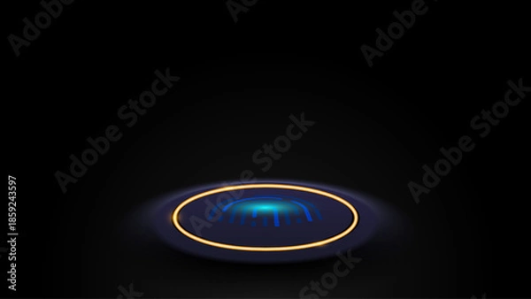 Obraz 3D Biometric Fingerprint Scanner Button on Dark Background