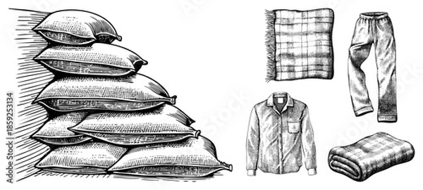 Obraz stacked sacks and clothing items