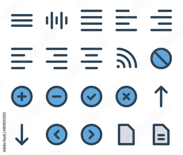 Obraz Blue color outline icons set for User interface.