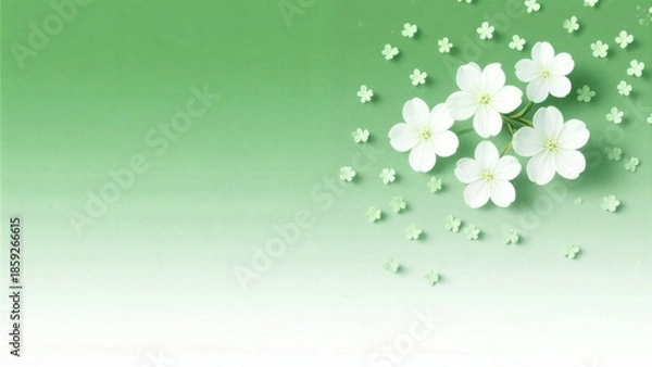 Obraz Elegant White Flowers on Green Gradient Background