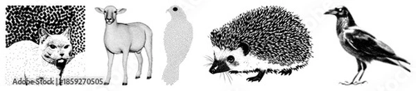 Obraz Five animals in dot matrix style