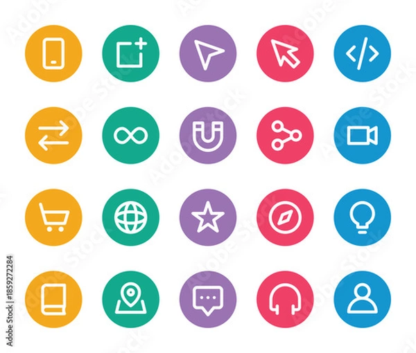 Obraz Rounded color outline icons set for User interface.
