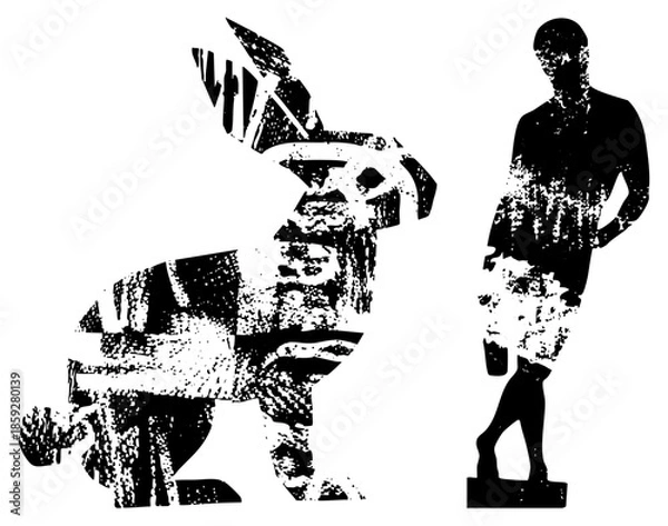Obraz dog statue and human statue black and white vector