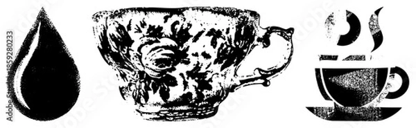 Obraz tea cup water droplet coffee black and white vector