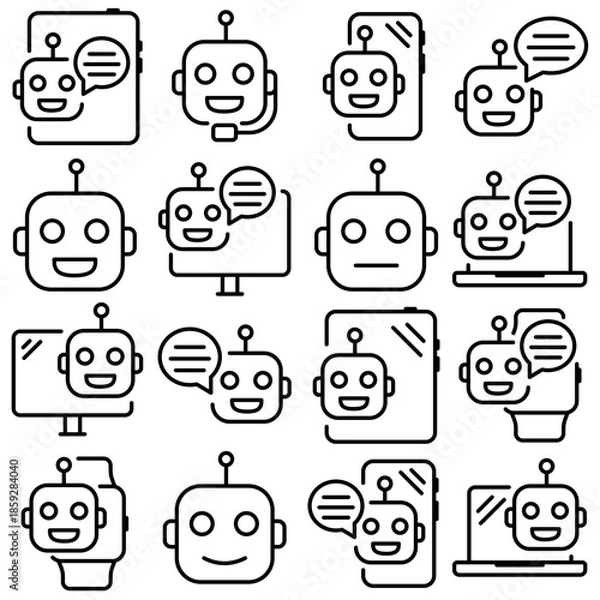 Obraz Chatbot Essentials Icon Set Outline Style (Part 1)