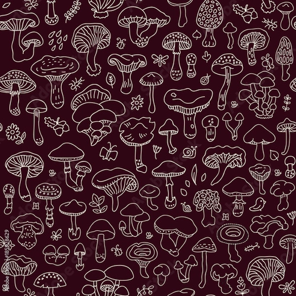 Fototapeta Vector seamless pattern with mushrooms. Autumn forest.