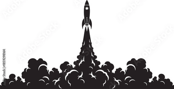 Obraz Rocket Launch Silhouette with Smoke Clouds