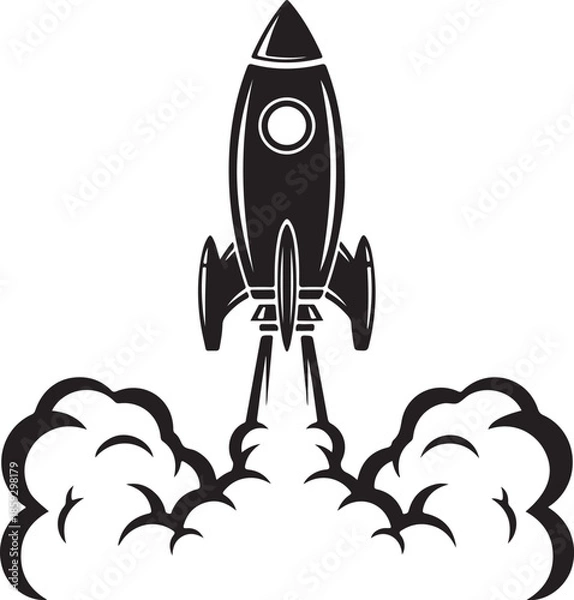 Obraz Rocket Launch Silhouette with Smoke Clouds