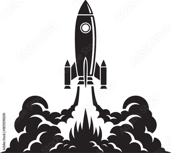 Obraz Rocket Launch Silhouette with Smoke Clouds