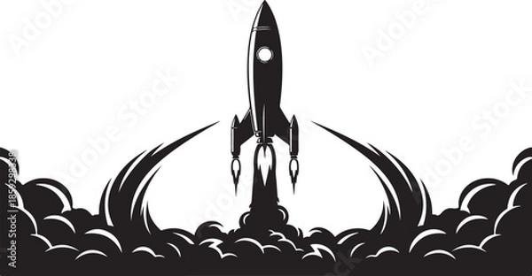 Obraz Rocket Launch Silhouette with Smoke Clouds