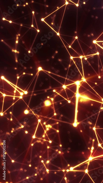 Obraz Glowing golden network of connected points and lines forming an abstract geometric structure on a dark background