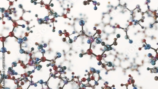 Fototapeta Molecules Floating in Space, Interconnected Molecular Structure on White Background