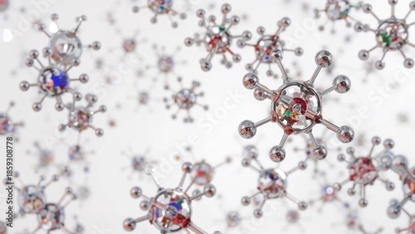 Fototapeta Molecules Floating in Space, Interconnected Molecular Structure on White Background