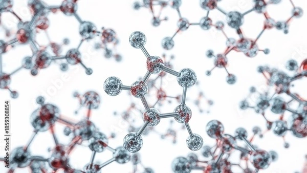 Fototapeta Molecules Floating in Space, Interconnected Molecular Structure on White Background