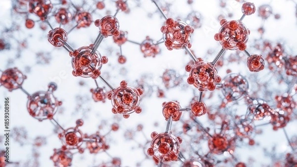Fototapeta Molecules Floating in Space, Interconnected Molecular Structure on White Background
