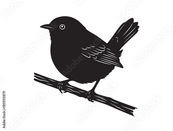 Fototapeta Wren in silhouette white background.