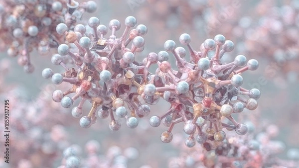 Fototapeta Complex Molecule, Hyper Detailed Interconnected Atoms, 3D Molecular Structure Background