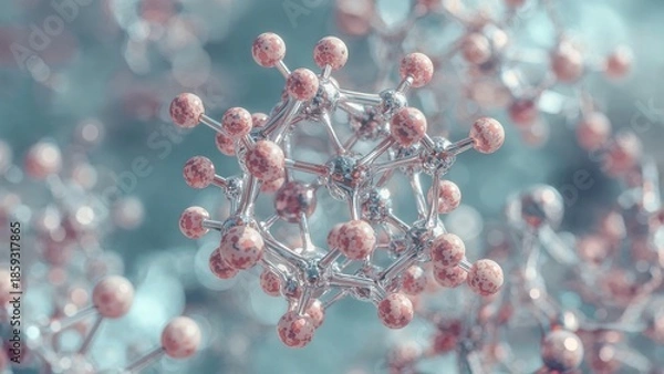Fototapeta Complex Molecule, Hyper Detailed Interconnected Atoms, 3D Molecular Structure Background