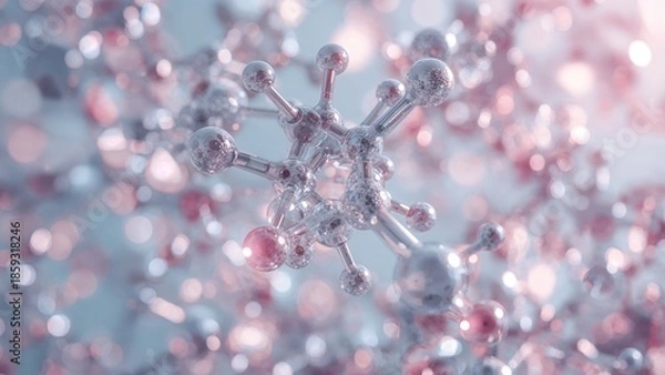 Fototapeta Complex Molecule, Hyper Detailed Interconnected Atoms, 3D Molecular Structure Background