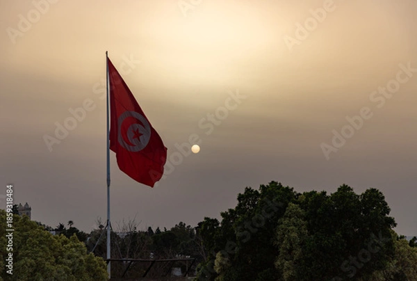 Obraz Tunisia Flag at Sunset