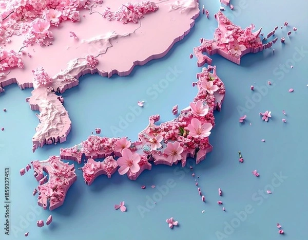 Obraz 桜のイメージの日本地図（ai生成画像）