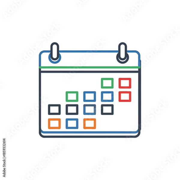 Obraz Clean Line Art Calendar Icon with Colorful Squares - Planning and Scheduling Concept