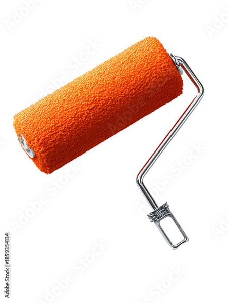 Obraz Orange paint roller isolated on black background