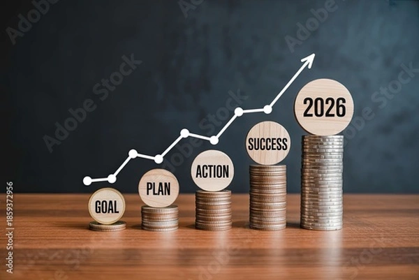 Obraz Business success steps from goal to action and 2026