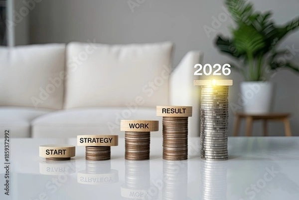 Obraz Strategy work result concept with stacked coins