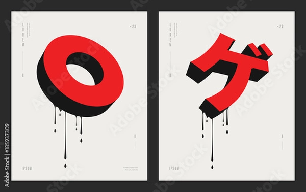 Fototapeta Modern abstract geometric design. Circle and japanese letter «Ge». Futuristic posters flyers with liquid ink splashes. Eps 10 vector illustration