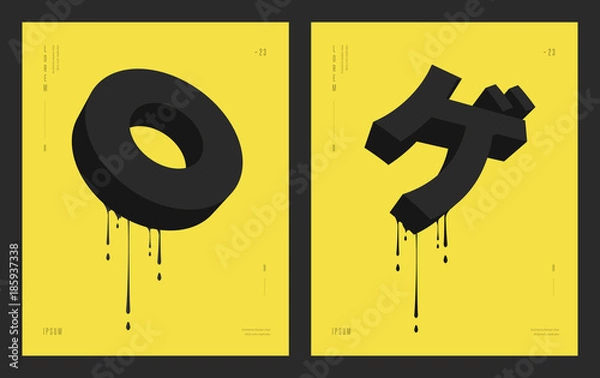 Fototapeta Modern abstract geometric design. Circle and japanese letter «Ge». Futuristic posters flyers with liquid ink splashes. Eps 10 vector illustration