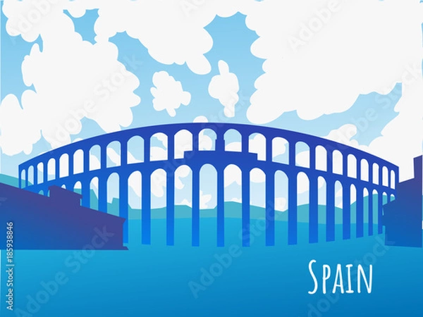 Fototapeta Vector silhouette of the Aqueduct of Segovia Spain - background with parallax effect