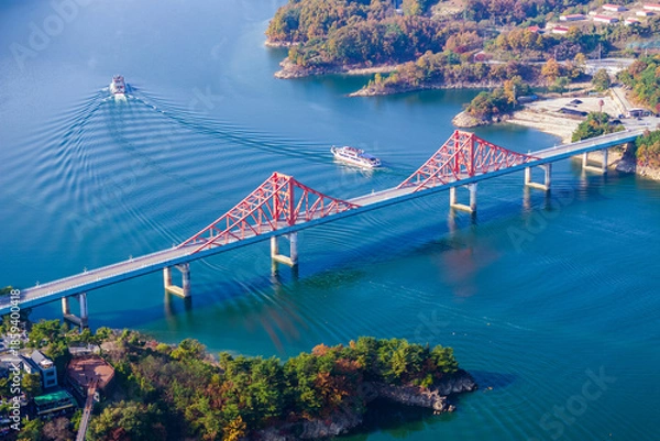 Obraz 충북 옥순대교와 충주호의 가을 풍경