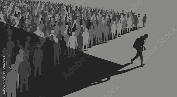 Obraz Lone Man Walking Through Crowd