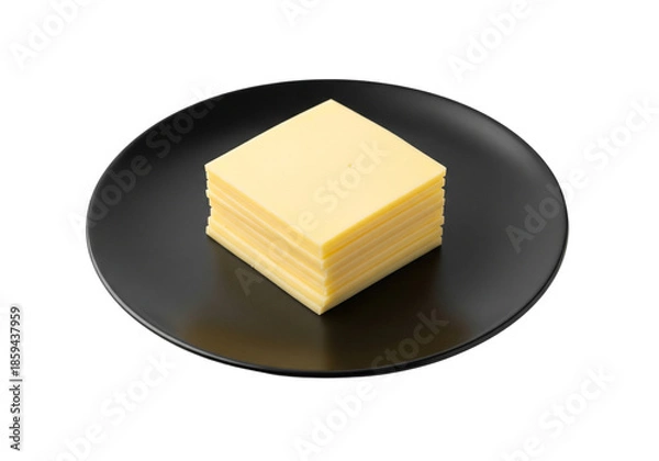 Obraz Stack of Processed Cheese Squares on Black Plate