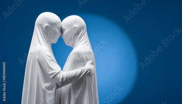 Fototapeta 3D Hug Concept, Abstract Human Embrace, Emotional Support Model on Solid Background