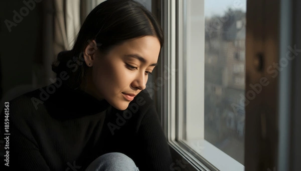 Obraz Person Sitting by Window Thinking