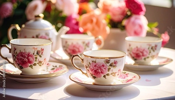 Obraz Tea cups and roses.