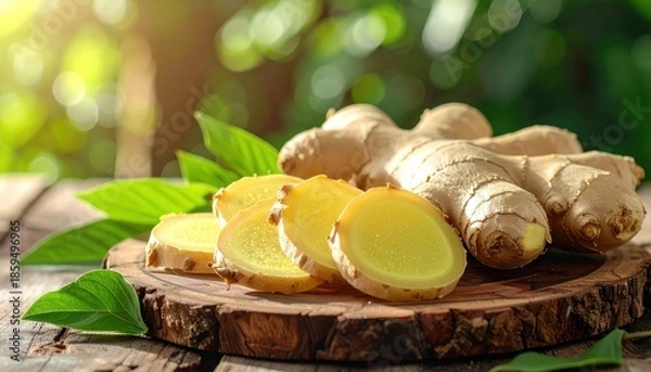 Obraz Ginger Root on Wood Slab.