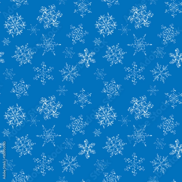 Fototapeta Seamless pattern of hand-drawn black-and-white snowflake 