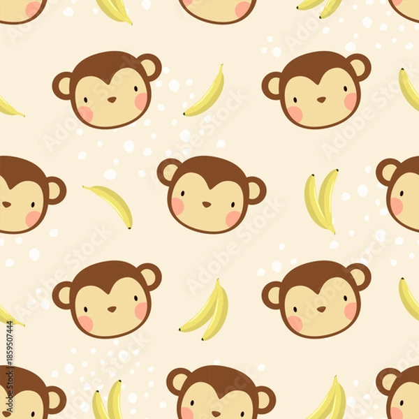 Obraz Seamless pattern with cute monkeys and bananas. Vector.

